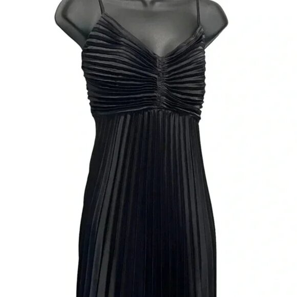 Banana Republic Solaire Pleated Black Satin Strap Midi Dress - Picture 2 of 2